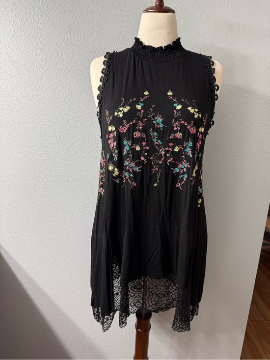 POL Dresses & Skirts - POL Embroidered Lace Hem Mock Neck Mini Dress Boho Large